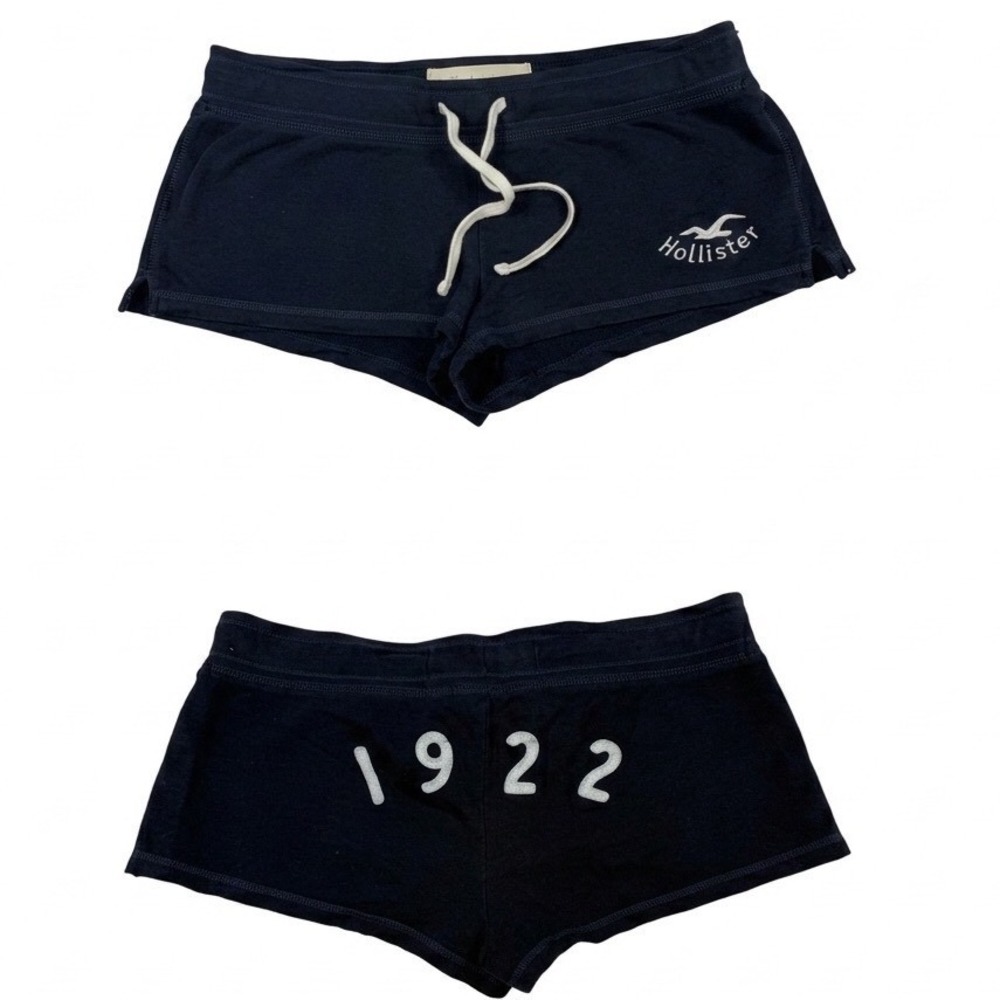 VTG Y2K Hollister Navy Blue Mini Micro Shorts Spell Out Lounge L Ultra LowRise